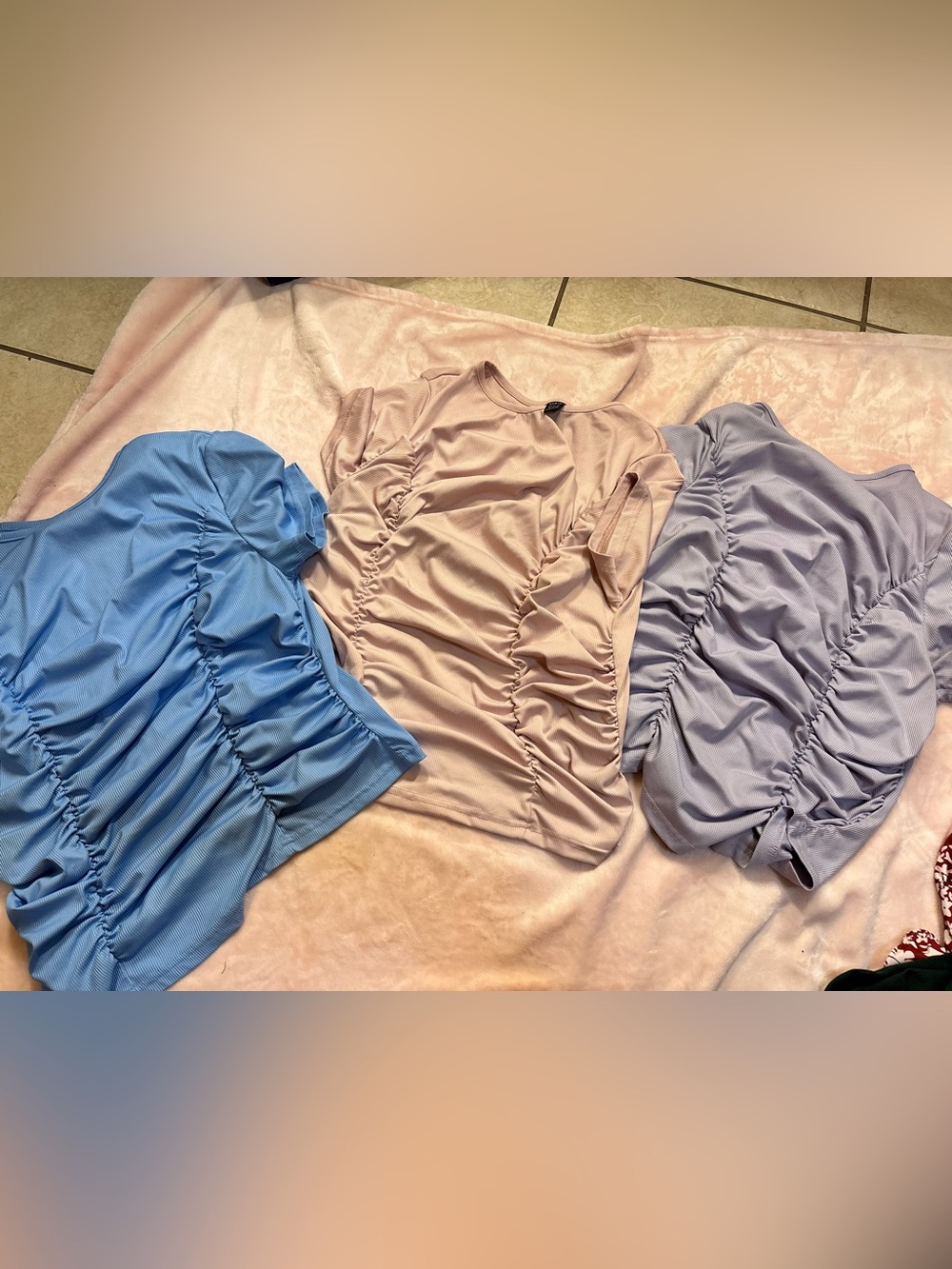 SHEIN Blush Pink Ruched Short Sleeve Tee